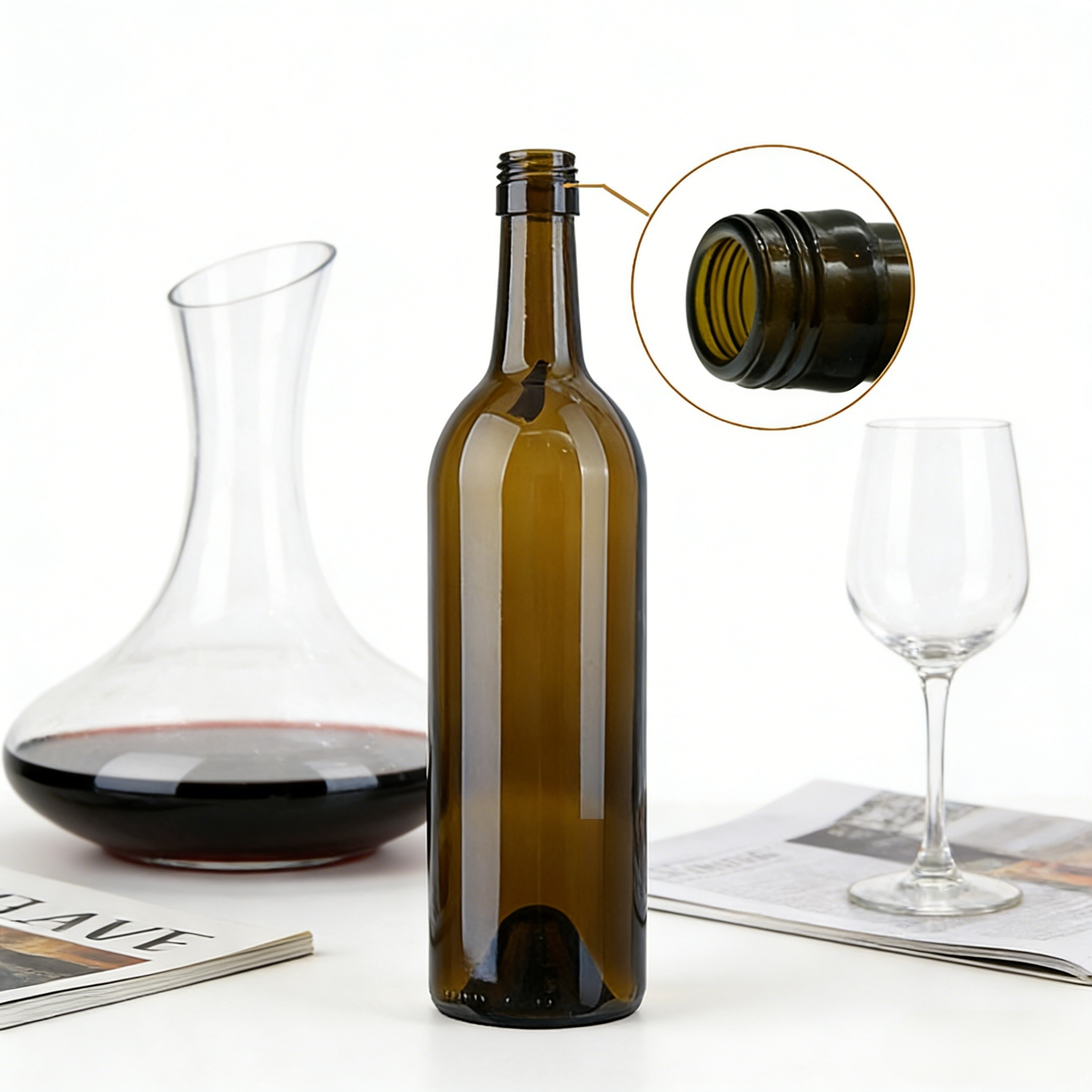 Modern Bordeaux Empty Glass Bottles 750ml Screw Top For Ready To Drink Wine 400g 1702S-7A