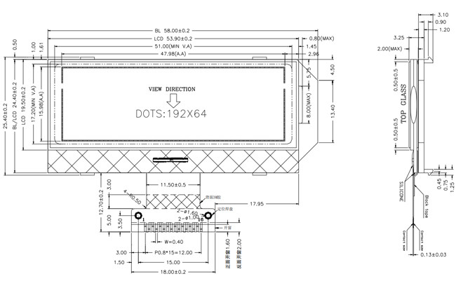 COG 192x64 Monochrome графический LCD показывает интерфейс FSTN положительный UC1609C 3.3V SPI