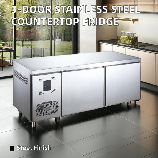 Commercial 3-Door Counter Refrigerator 230L Stainless Steel Worktop Fan Cooling Workbench for Kitchen Use