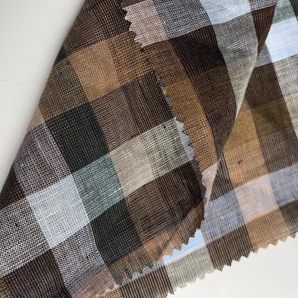 Enzymed Stone Washed French Linen Fabric for Clothes Yarn Dyed Gingham Check 100% Linen Fabric