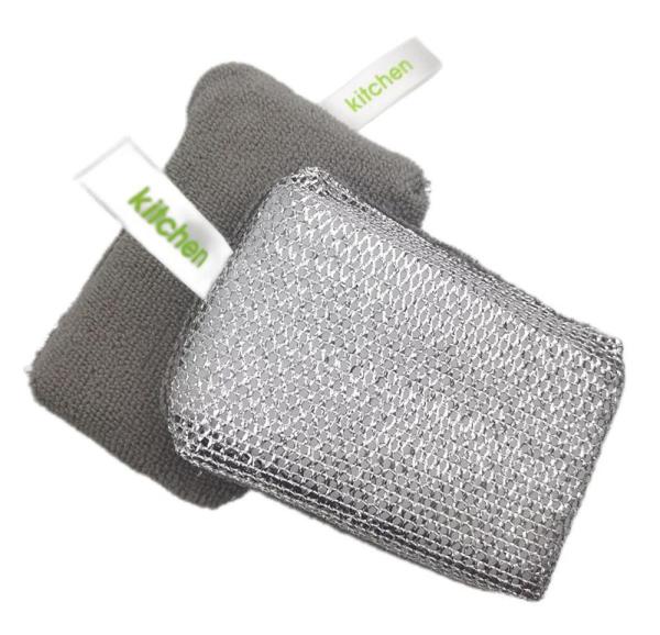 Risque não a almofada de limpeza de Microfiber esfregam a esponja para o poder de limpeza resistente dos pratos