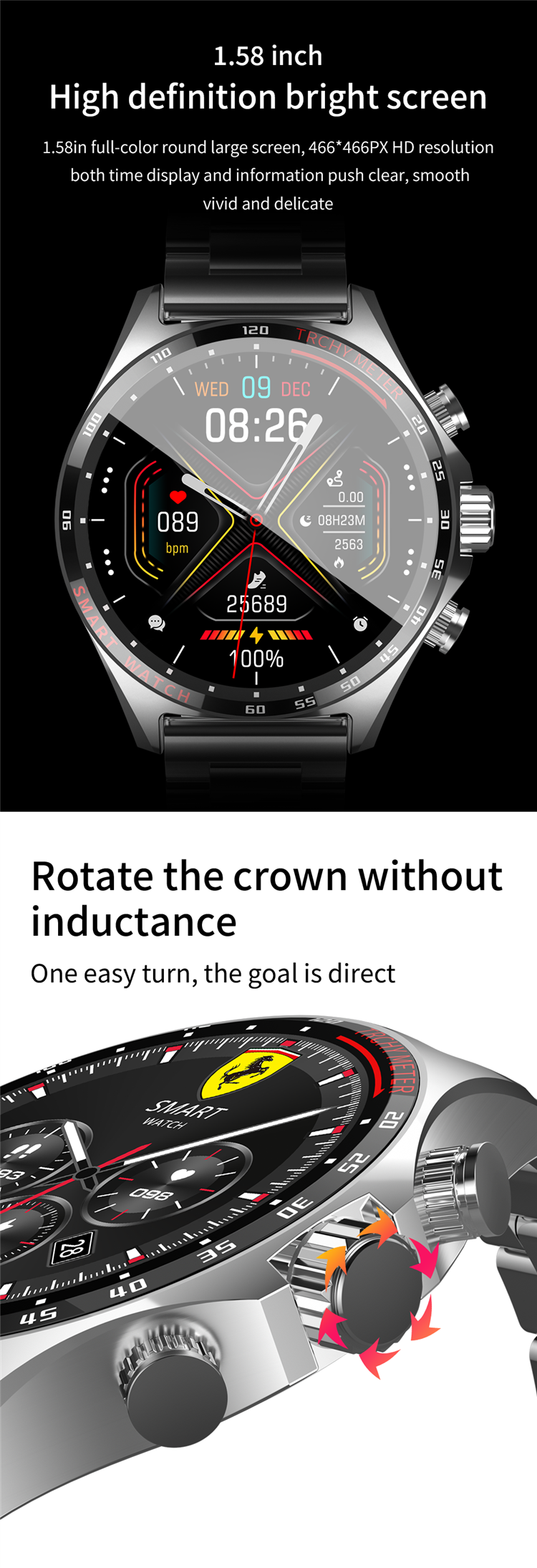 Eraysun Mens Smart Watches Hombre HD Display with Multiple Sports Healthy Monitoring Support NFC Digital Watches