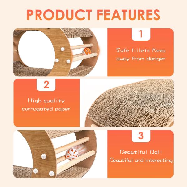 Large Scratcher Bed with Ball Toy - Cat Scratching Cardboard,100% Recycled Paper Cat Scratchers for Indoor