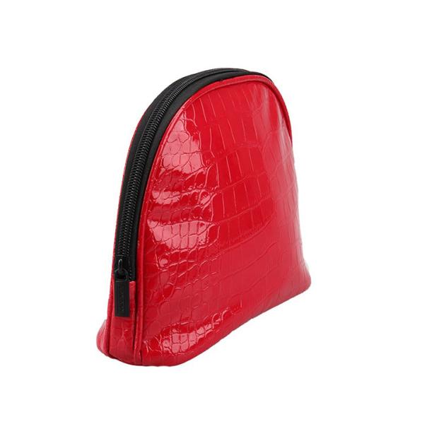 Girl PU Red Leather Makeup Bag Zip Around With Separate Compartments 