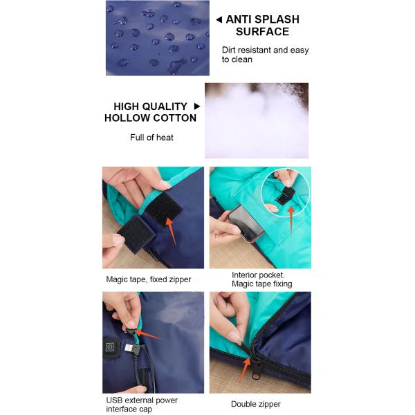 220x75cm 190T Heated Sleeping Bag Waterproof Winter Camping Sleeping Bag