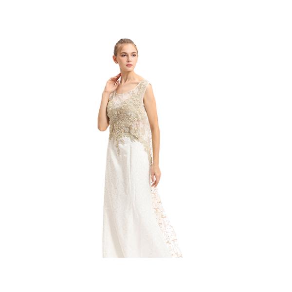 Embroidery Sequin Long Evening Gowns , Sweep Train White Muslim Evening Dress