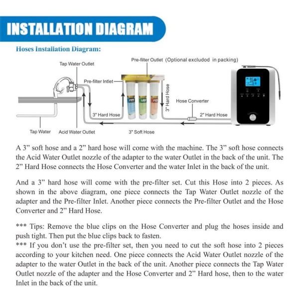 Water Ionizer & Purifier Machine PH 3-11 Alkaline Acid / 7 Water Settings up to / Auto-Cleaning-LCD Touch Water Filter
