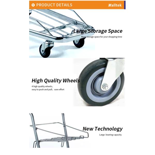 Удаляемая двойная стальная супермаркетовая тележка для корзины