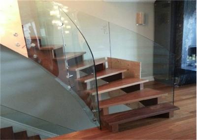 Standoff Glass Balustrade Curved Oak Staircase Painted Finish For Building Hotel