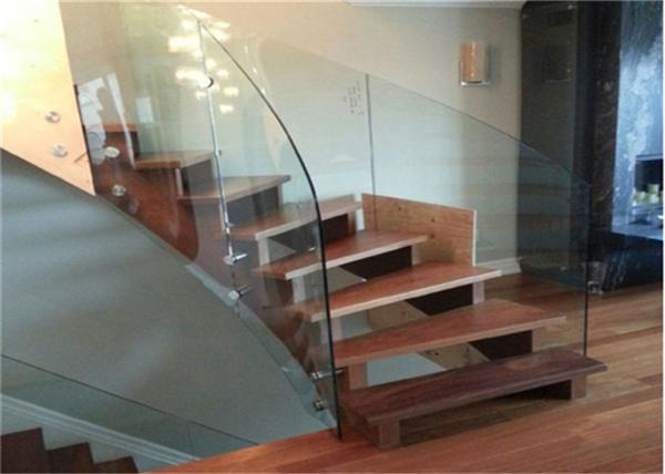 Standoff Glass Balustrade Curved Oak Staircase Painted Finish For Building Hotel