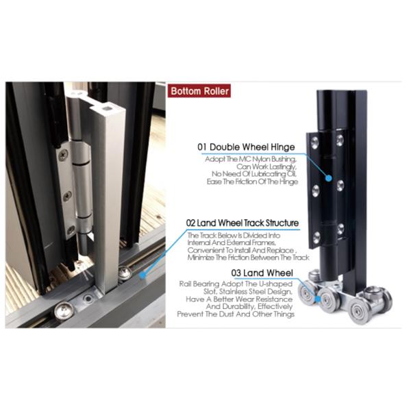 Insulated Aluminum Framed Door Patio Accordion Folding Glass 10mm thickness