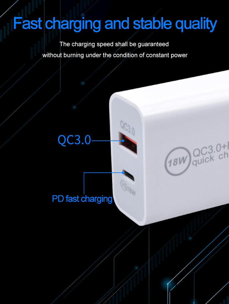 Заряжатель стены USB c порта 18W обязанности 2 Qualcomm 3,0 быстрый
