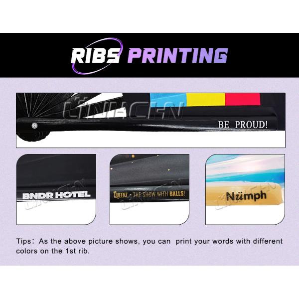 Custom Printed Large 33 cm Portable Painted Design Rave Bamboo Folding Hand Fan for Music Performance Festivals and Parties