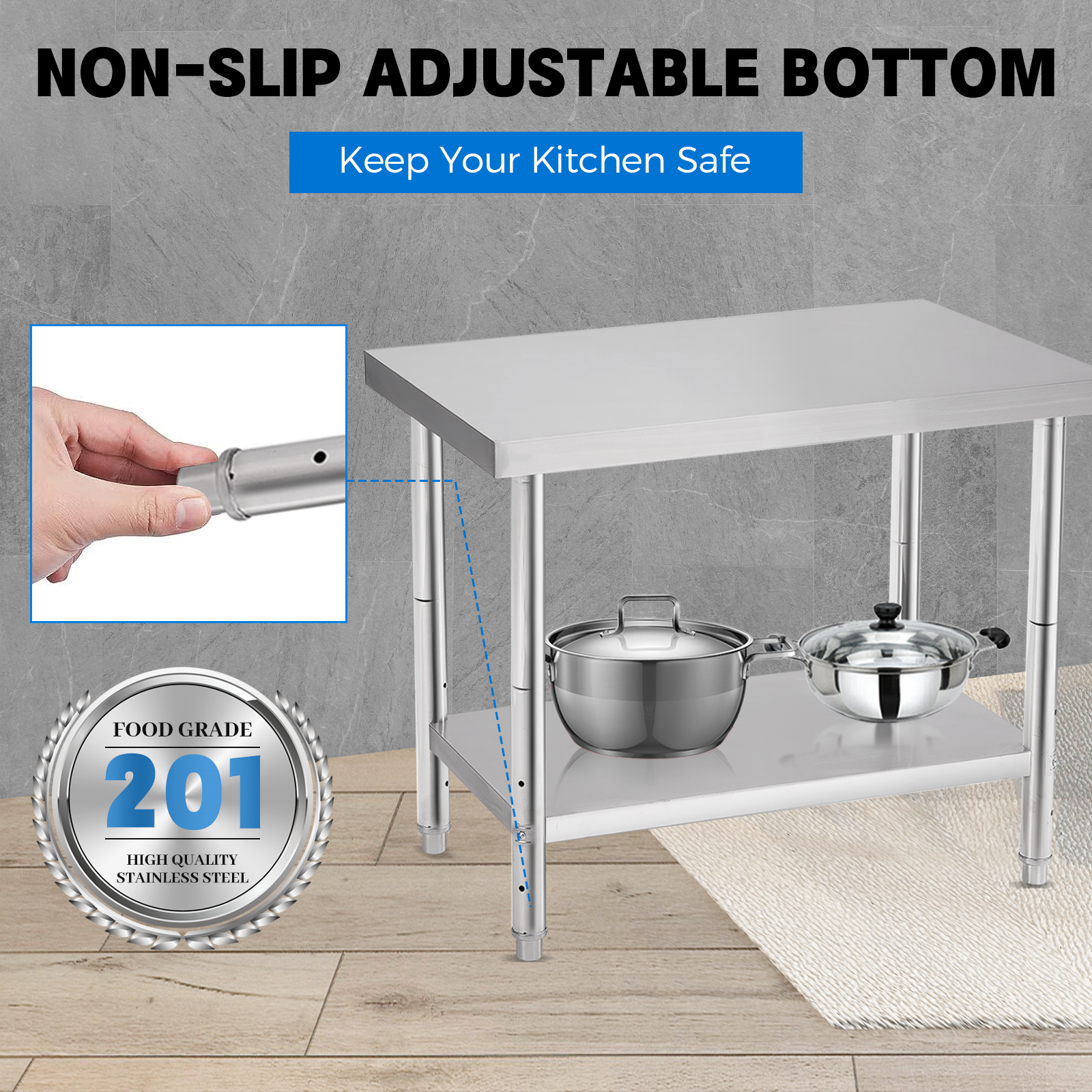 Customizable Size Corrosion Resistant Heavy-Duty Stainless Steel Workbench for Commercial Kitchen