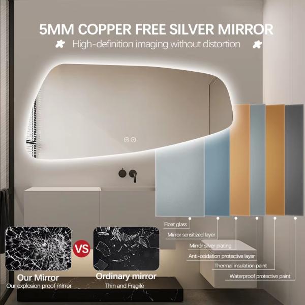 Asymmetrical Backlit LED Bathroom Mirror , Anti Fog Bathroom Mirror With Light