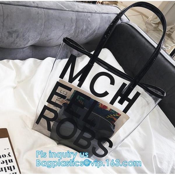 Makeup Bag with Shoulder Strap Pro Round Bag, rope handle clear Transparent tote bag, stadium clear vinyl pvc zipper bag