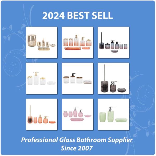 Milk Tea Color Luxury Glass Bath Accessories Round Shape With Bubble Effect Hand Soap Bottle Tumbler Holder Liquid Hand Soap Dispenser