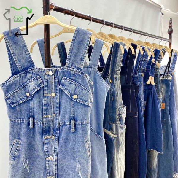 Clean Style Used Denim Suspender Dress Summer Casual Second Hand Women's Clothing