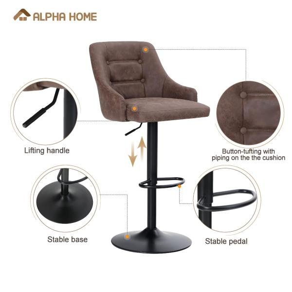 Alinunu Swivel Adjustable Airlift Counter Height Bar Stool with Padded Back and Base