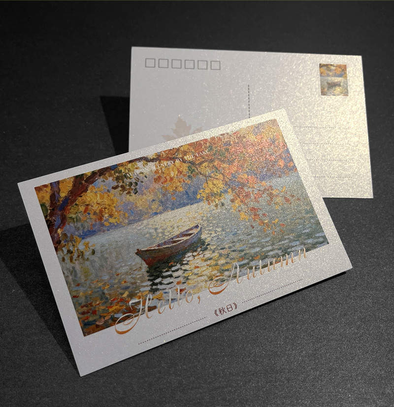 Glitter Starlight Paper Postcard With Scenic Art For Stationery And Souvenir