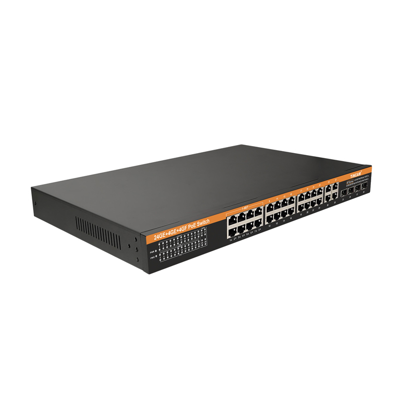 32 Port Gigabit AI Smart PoE Switch 24 10/100/1000Mbps PoE+ Ports 4 BT 60W PoE++ Ports 4 RJ45 Uplink 4 SFP IEEE 802.3af at bt Unmanaged 400W TBC-PSDL5124U-4CF