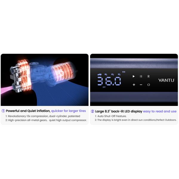 Effortlessly Inflate Your Car Tires with YANTU A22 Double Cylinder Cordless Tyre Pump