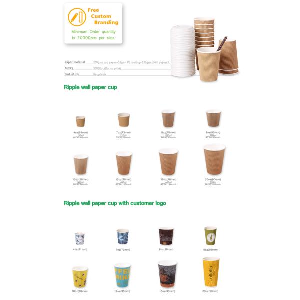 20oz 24oz Biodegradable Ripple Wall Disposable Paper Cups 8 Oz Paper Hot Drink Cups