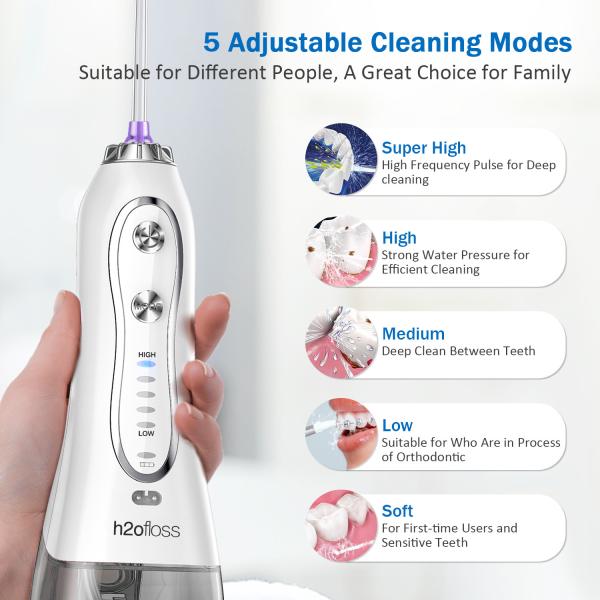 2024 Dentes de viagem Limpeza de jato de água Flosser com cabo de carregamento USB IPX7 Nível à prova de água