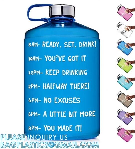 Gallon Water Bottle With Time Marker BPA Free, Motivational Large Water Jug Leak Proof Huge Water Container