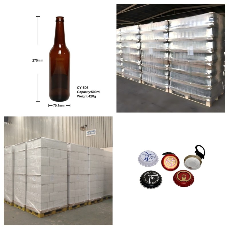 Durable Glass Beer Bottles 500ml Crown Cap Amber Flint Craft Brew Container 420g CY-506