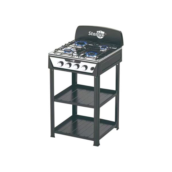 電子点火式業務用4口ガスコンロ プラスチックコーティング鉄製ノブ 手動点火用