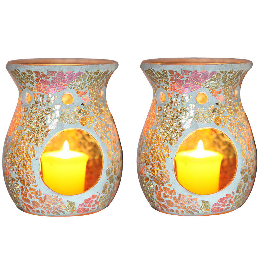 Crackled Mosaic Glass Votive Candle Holders