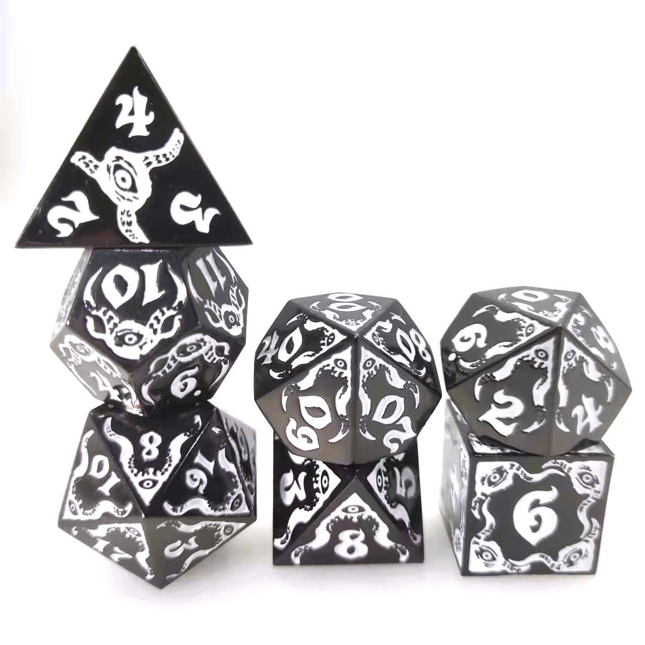 Premium Zinc Alloy Polyhedral Dice Set with Cyan Enamel Tentacles - 7pcs for DND RPG Tabletop Games