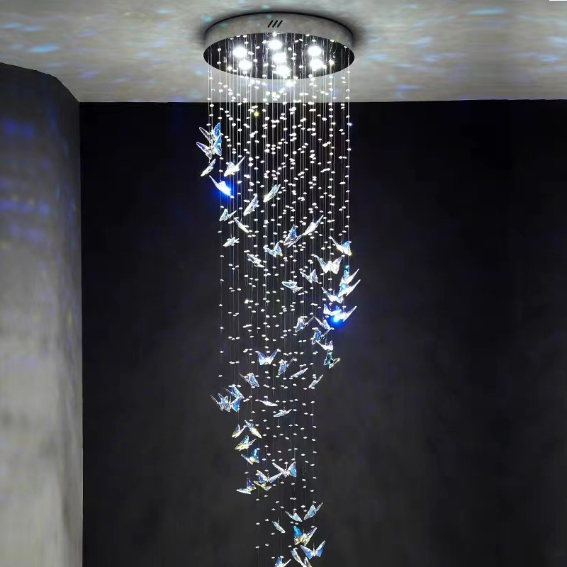 Butterfly Crystal Chandelier Living Room Crystal Staircase Pendant Light Indoor Large LED Lights(WH-NC-165)