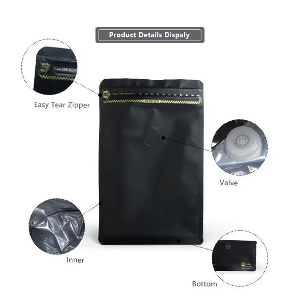ODM Factory Wholesale Good Quality Ziplock for Food Packaging Beans with Valve Custom Stand up Pouches Packaging Bags Coffee Bag