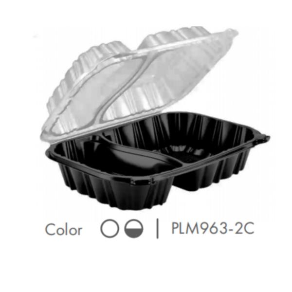 Transparent/ Black Transparent Disposable Food Box Microwave Safe Feature,PP Hinged Lid Clamshell Container,9.1”x7”x3”