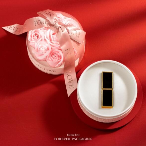 Rose Flower Small Jewelry Packaging Boxes Round Shape Art Paper Ribbon 122*122*130cm