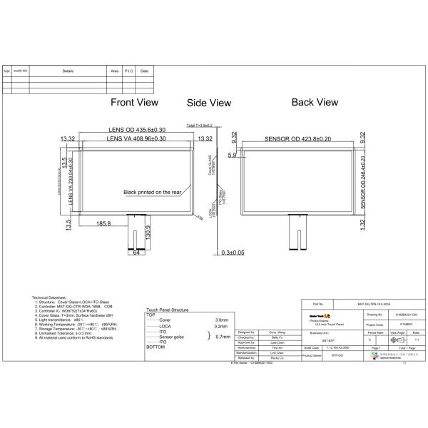Economical 18.5 Inch Interactive Touch Screen Wall MST G G PCAP Touch Panel