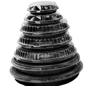 Wholesale Black Plastic Plastic Fruit Dim Sum Disposable Big Round Sushi Sashimi