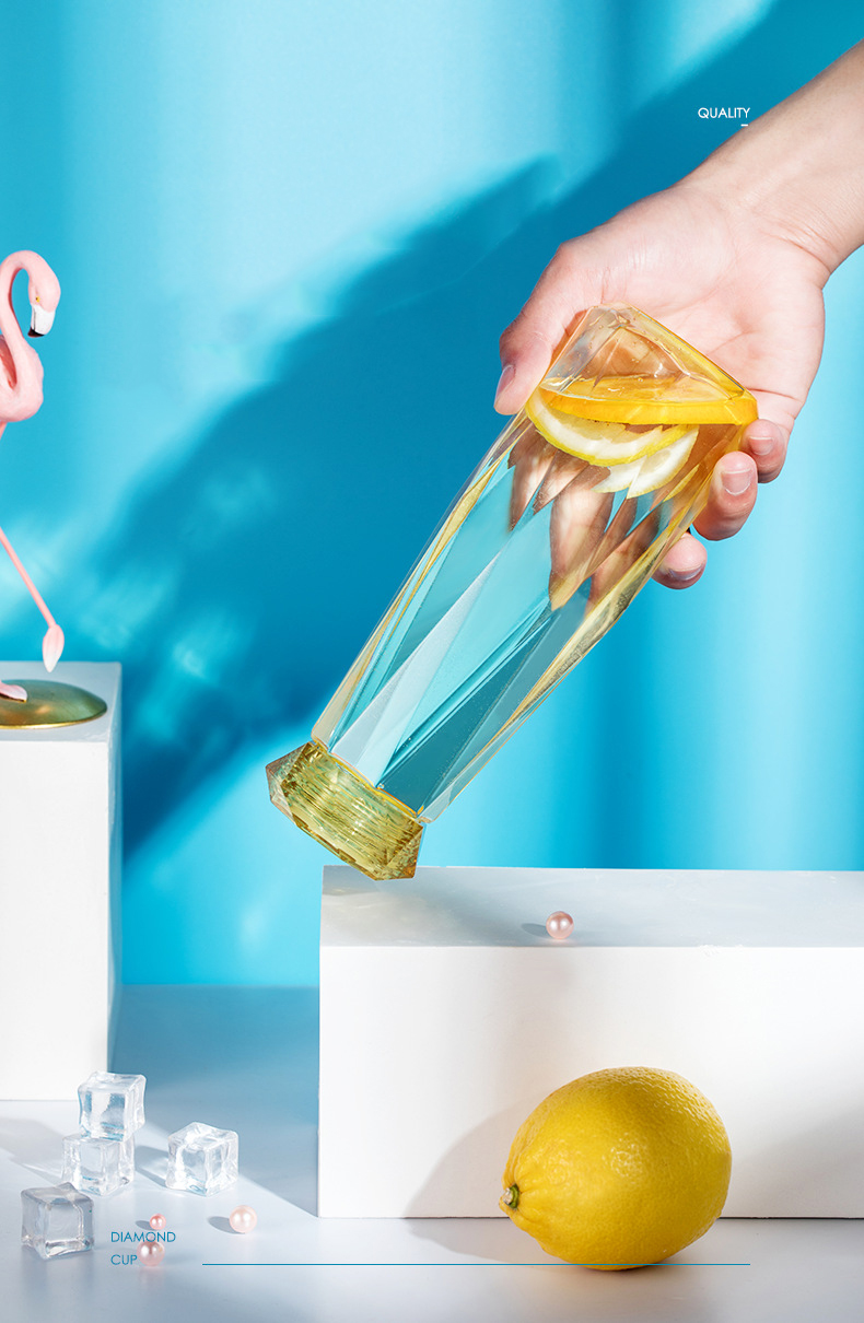 Прозрачные стеклянные бутылки питьевой воды, стеклянная бутылка спорт с крышкой диаманта