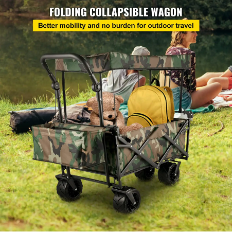 Collapsible 4-Wheel Metal Foldable Trolley Cart for Garden Beach Shopping Storage Tool