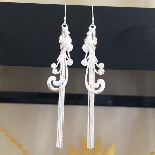 990 стерлинговых серебряных серег падения Tassel 0.19oz серег 7.1cm ювелирных изделий длинных