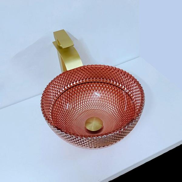 Shinning Glass Rose Gold Vessel Sink Square Above Counter Electroplated