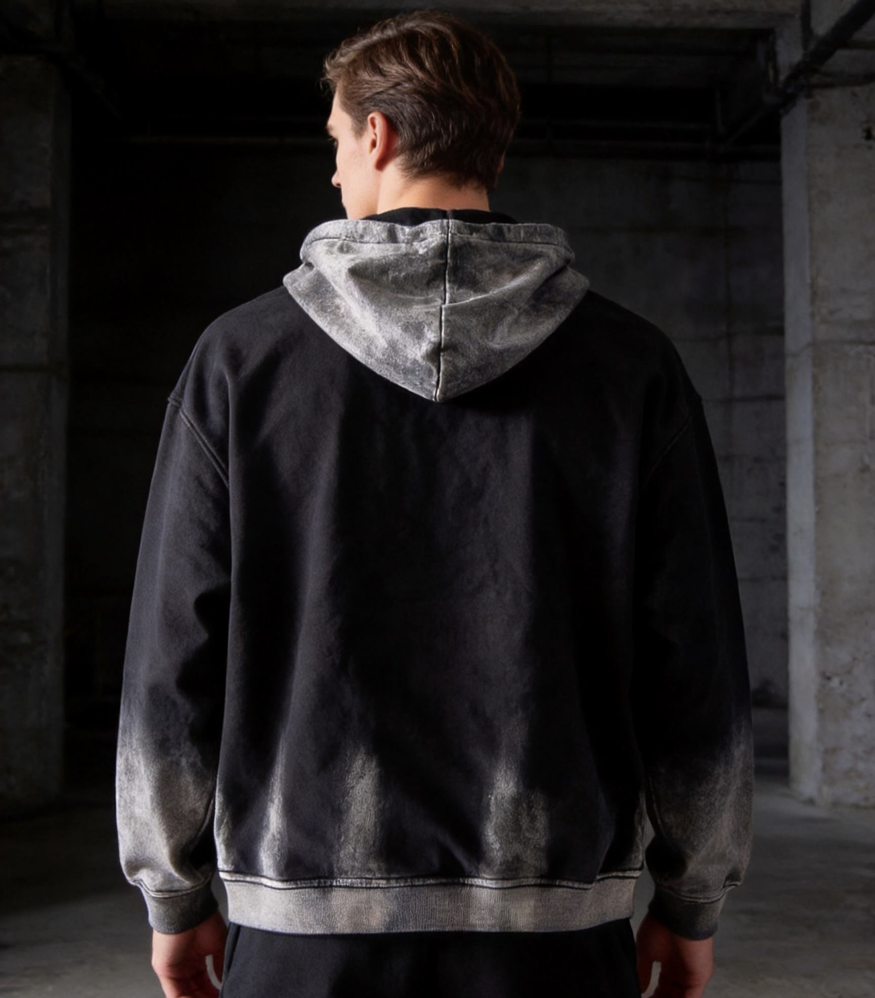 A528 Vintage Gradient Washed Hoodie Men Oversized Spray Fade Pullover Streetwear Hooded Sweatshirt