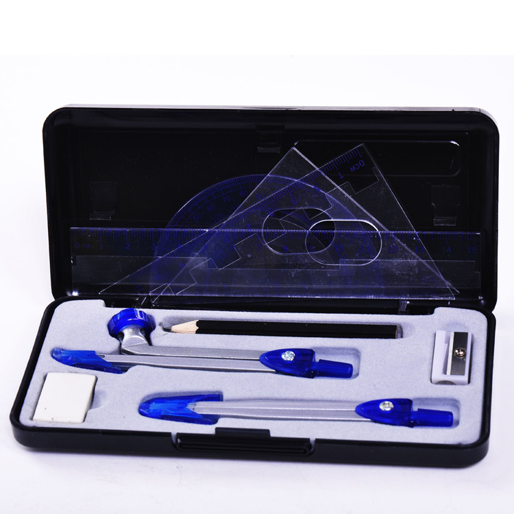 Whosale Cheap School Stationery Student 9pcs Geometry Box Mathematics Set