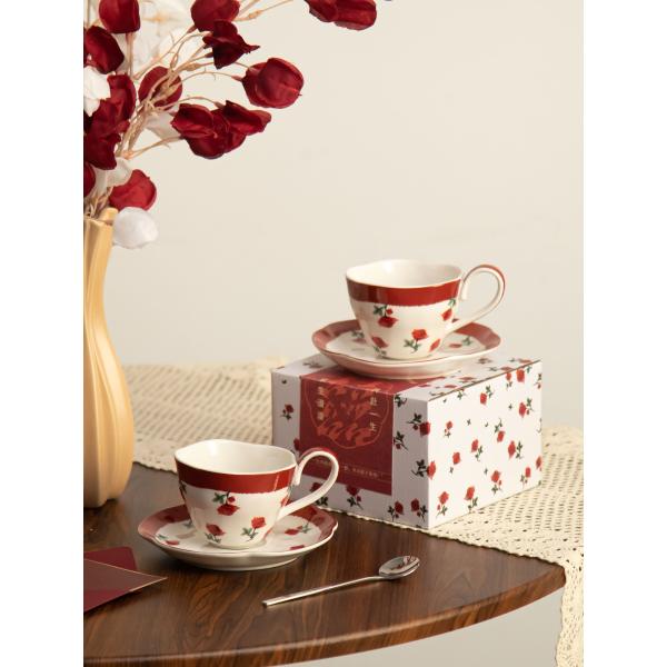 Vintage Design Porcelain Tea Cup And Saucer 210ml Volume Coffee Mug Rosalina Set