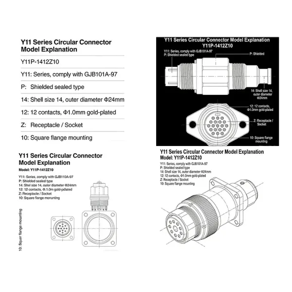 Circular Connector Y11p-1412zj10/Y11p1412tj2 Aviation Plug Socket 12 Core.