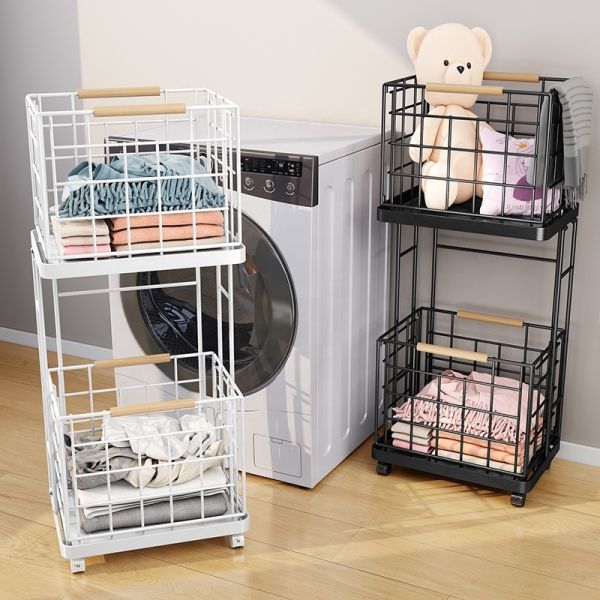 2022 NEW Steel 3 Compartments Foldable Baby Kids Mesh 3 Section Laundry Bags & Baskets with Wheels Storage Box for Clothing