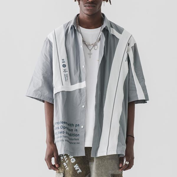 Hip Hop Men's Fashion Short Sleeve Shirts 100% Cotton With High Collar