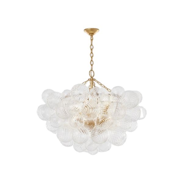 Yihao Antique American Style LED Ceiling Lamp Brass Crystal Chandelier with 3500K Warm White Brass and Glass Adjustable Height Pendant Light Fixture